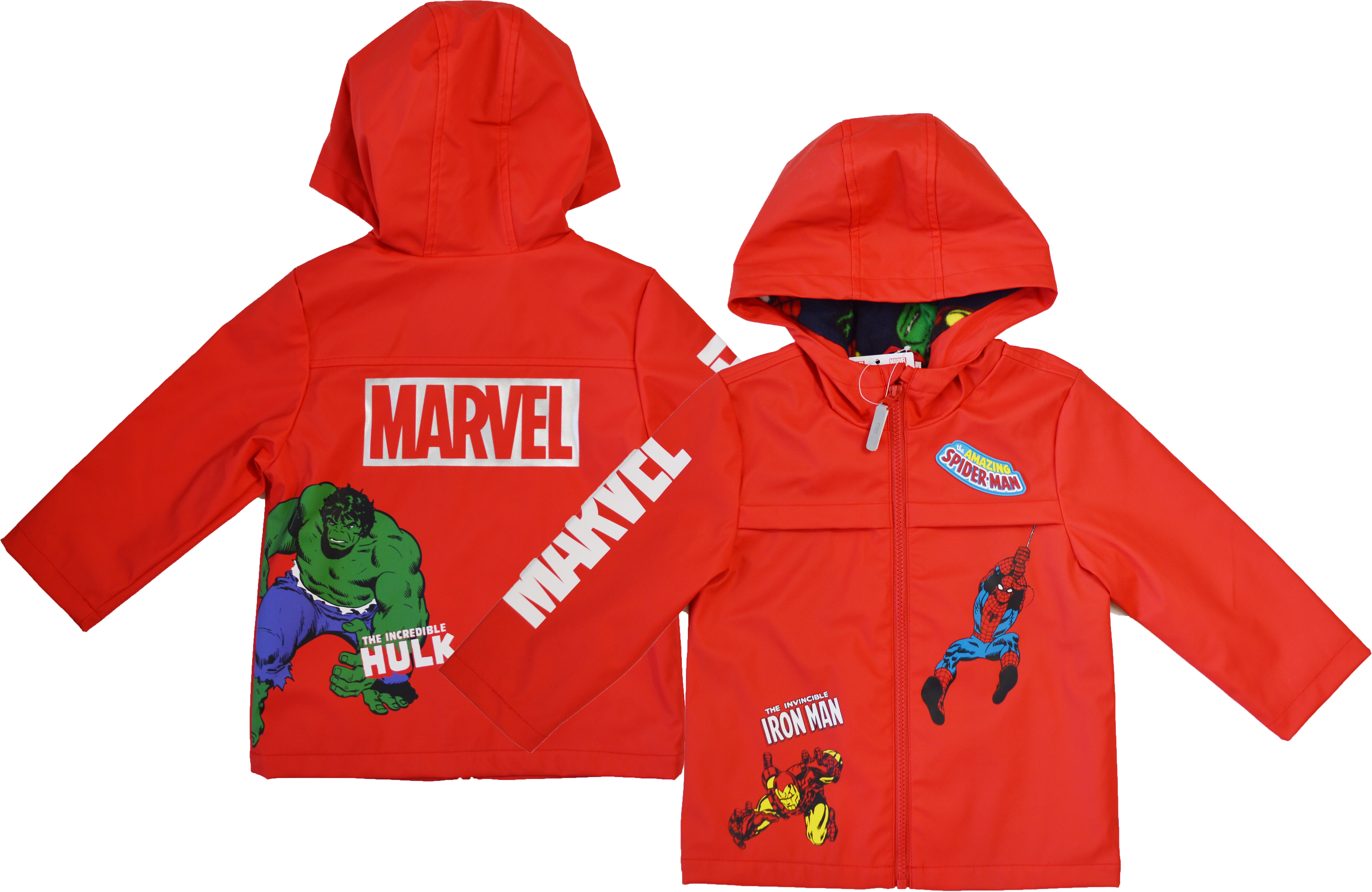 F&F Marvel piros, belül polár esőkabát 2év 6-Új