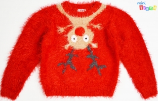 Next szarvasos piros szőrmés kötött pulóver 11-12év 4-Hibátlan