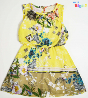 Virágos sárga muszlin ruha 6-7év 4-Hibátlan(szálhúzás)