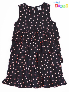 Rózsaszín mintás fekete fodros ruha 104 5-Újszerű