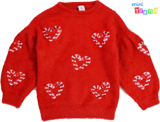 Tu flitteres szív mintás piros szőrmés kötött pulóver 4év 5-Újszerű