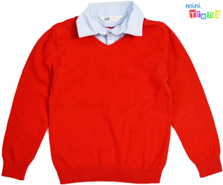 H&M piros gépi kötött pulóver ing betéttel 4-6év 4-Hibátlan