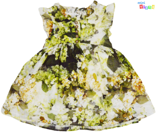 Next zöld-krém virágos alsószoknyás ruha 68 4-Hibátlan