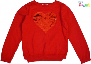 H&M szívecskés simítós piros gépi kötött pulóver 6-8év 3-Jó állapot