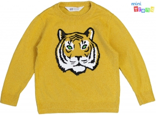 H&M tigrises mustár gépi kötött pulóver 2-4év 4-Hibátlan