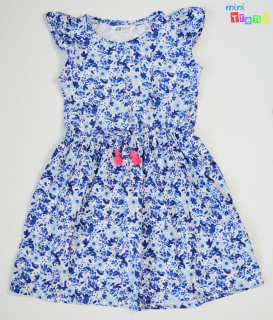 H&M kék virág mintás fehér ruha 6-8év 4-Hibátlan