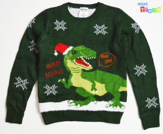 Karácsonyi dinós zöld kötött pulóver 9-10év 4-Hibátlan