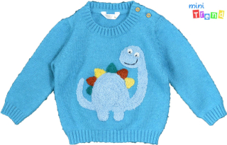 M&Co dinós kék kötött pulóver 80 4-Hibátlan
