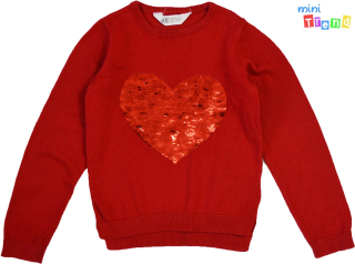 H&m szívecskés simítos piros gépi kötött pulóver 4-6év 4-Hibátlan