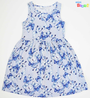 H&M pillangó mintás kék csíkos ruha 6-8év 5-Újszerű