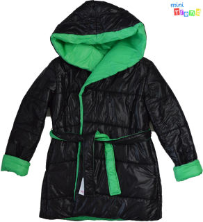 Fekete-zöld kívül belül hordható kötős kabát One size 6-Új
